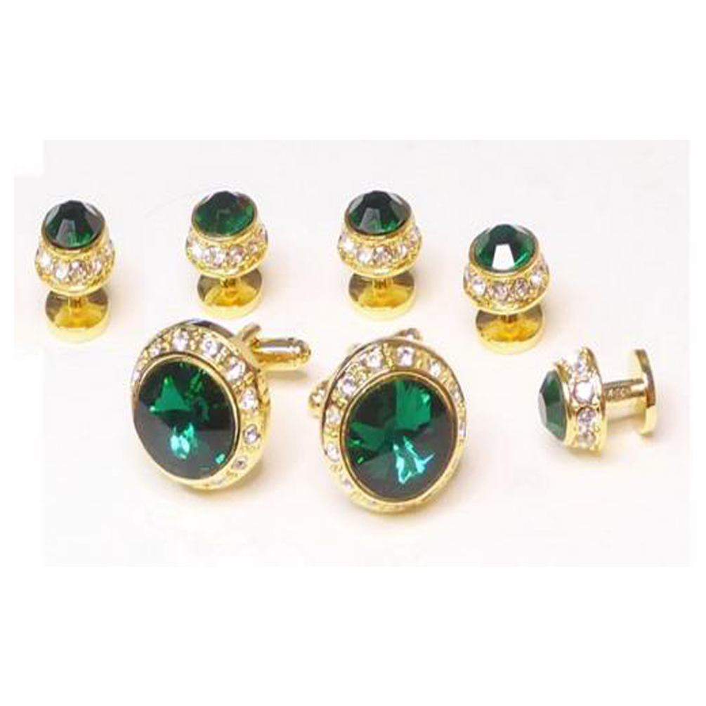 Emerald Green Synthetic Crystal Cufflinks and Studs (5 stud set) Emerald Green Synthetic Crystal Cufflinks and Studs (5 stud set)