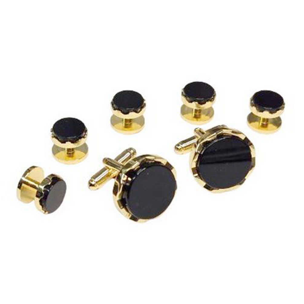 Genuine Onyx in Gold Tone Castle Stop Setting (5 stud set) Genuine Onyx in Gold Tone Castle Stop Setting (5 stud set)