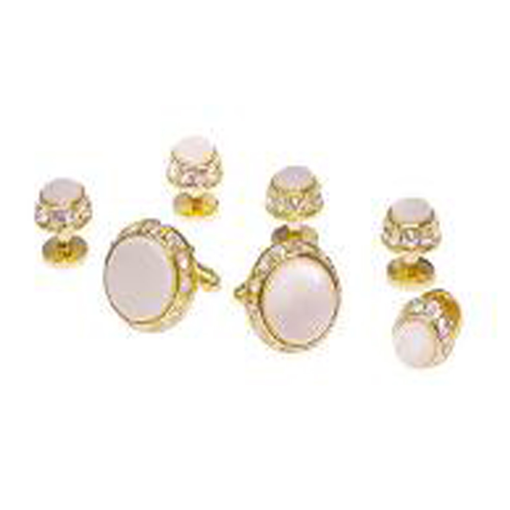 Mother of Pearl with Crystal Gold Tone Trim (5 stud set) Mother of Pearl with Crystal Gold Tone Trim (5 stud set)