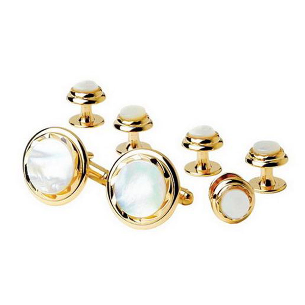 Mother of Pearl in Diamond Cut Gold Tone Trim (5 stud set) Mother of Pearl in Diamond Cut Gold Tone Trim (5 stud set)