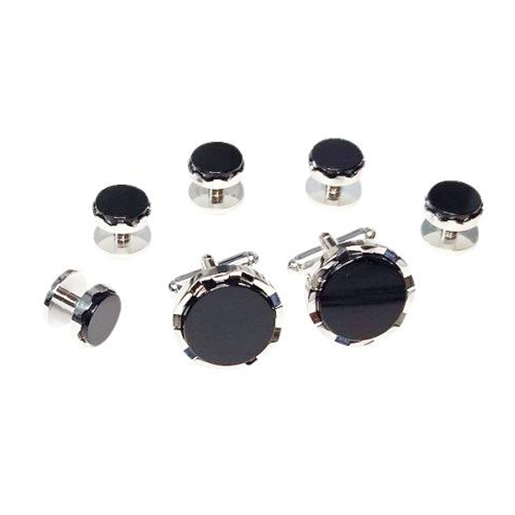 Genuine Onyx in Silver Tone Castle Stop Setting (5 stud set) Genuine Onyx in Silver Tone Castle Stop Setting (5 stud set)